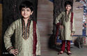 Indian Kid's Sherwani Kurta Maroon Silk Banarasi B