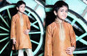 Indian Kid's Sherwani Kurta Orange Gold Silk Boys 