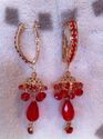 Gold Platted Red Jumki Style long Earrings Salwar 