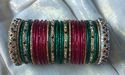 Indian Glass Lakh Bangle Red Green Golden  Party S
