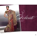 Bollywood Indian Golden Net Saree Beautiful Thread
