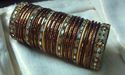 Indian Glass Lakh Bangle Set Choc Brown & Golden S