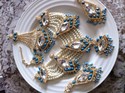 Gold Platted Blue Ferozi Tikka Zarqonia Earrings J