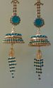 Gold Platted Cubic Stones Hoop Light Blue &  Gold 