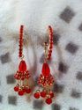 Exclusive Designer Red Beaded Gold Earrings Hoop N