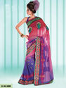 India Blue Embroidery Saree Pink Banarasi Net Sari