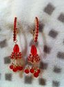 Exclusive Designer Red Beaded Gold Earrings Hoop N