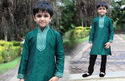 Indian Kid's Sherwani Kurta Green Silk Banarasi Bo