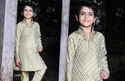 Indian Kid's Sherwani Kurta Pista Green Silk Boys 