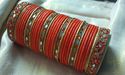 Indian Glass Lakh Bangle Set Glitter Orange Golden