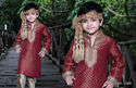 Indian Kid's Sherwani Kurta Redish Silk Banarasi B