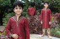 Indian Kid's Sherwani Kurta Maroon Silk Boys Churi