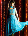 Indian Turquoise Crinkle Chiffon Anarkali/Pishwas 