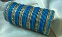 Indian Glass Lakh Bangle Set Ferozi Blue & Gold Sa