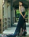 Bridal Midnight Blue Chiffon Long Gown Embroided 