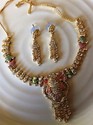 14ct Indian Gold Platted Necklace Set Gold Pink Ea