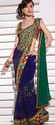 Color Full Saree Peacock Green Sequins Gold Brocad