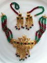 Indian Gold Platted Red Green Beads Necklace Set E