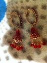 Exclusive Designer Red Beaded Gold Earrings Hoop N