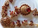 Indian Kundan Gold Maroon Handwear Panja Bracellet