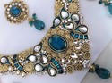 Gold Plated Antqiue Necklace Earrings Kundan Zarqo