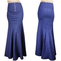 Denim Long Fishtail High-Waist Skirt