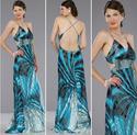 Dave and Johnny Blue Circle Print Evening Dresses