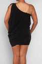 Asymmetrical one shoulder dress with metal straps.