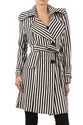 Striped, woven coat with belt detail, flap pockets