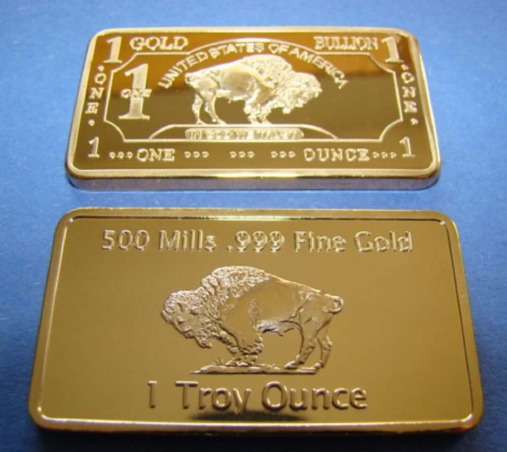 Esteemed Treasures Mint : 1 Troy Ounce GOLD 24k .999 American Buffalo Bar Plated in 100mills 