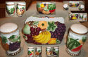 TROPICAL FRUIT CERAMIC SALT PEPPER NAPKIN SET HAND