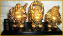 NEW 3 HAPPY BUDDHA'S ON DISPLAY STAND RICHES HAPPI