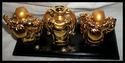 NEW 3 HAPPY BUDDHA'S ON DISPLAY STAND RICHES HAPPI