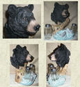 BEAUTIFUL BLACK BEAR & FISH SALT PEPPER HOLDER HAN