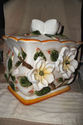 EXQUISITE MAGNOLIA CANISTER JAR HANDPAINTED CERAMI