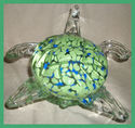 HAND BLOWN GLASS PAPER WEIGHT LARGE GREEN SEA TURT