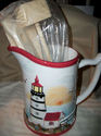 LIGHT HOUSE LARGE PITCHER W/ KITCHEN UTENSILS 4 CO