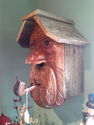 Hand Carved Old Man with Pipe Bird House