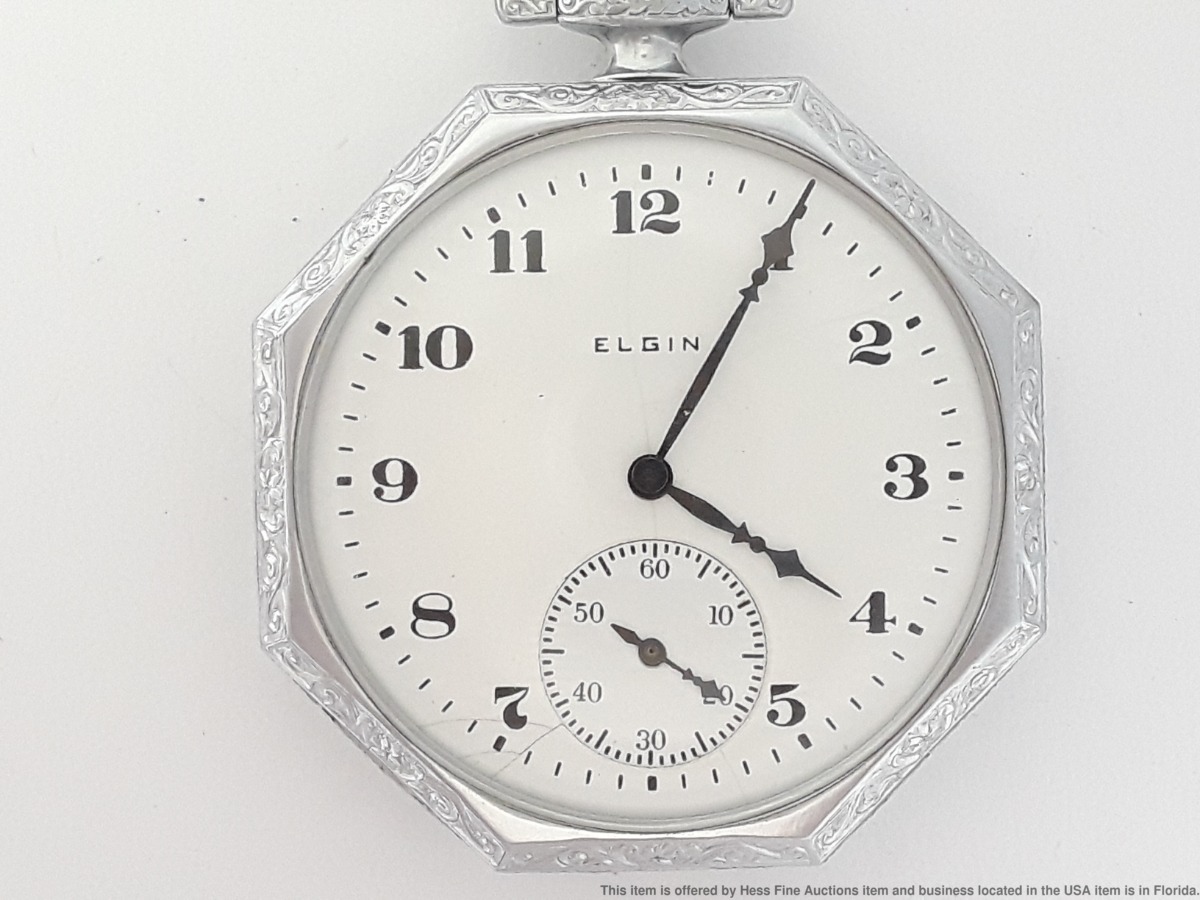 Octagon Very Art Deco Elgin Mens Pocket Watch Vintage Running Strong Payment
