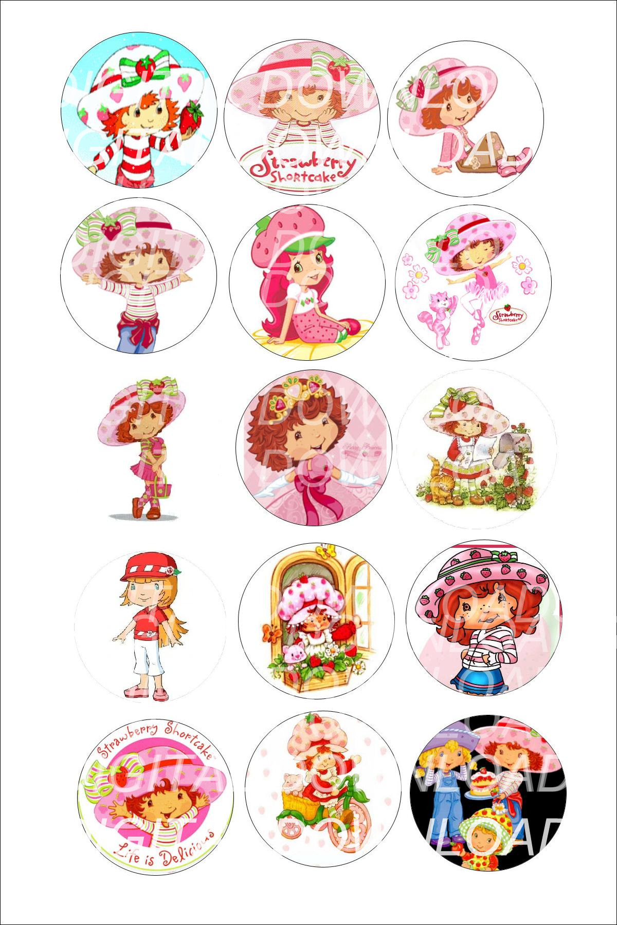 Strawberry Shortcake Bottle Cap Image Sheet, Mama Mouse Designs