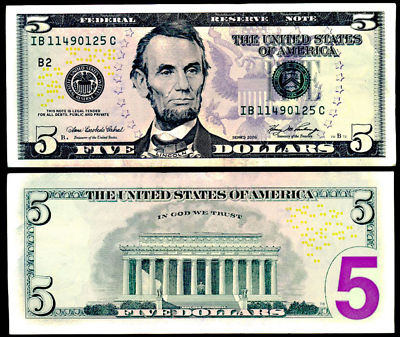 great.east.wholesale : USA, 5 Dollar Bill, Abraham Lincoln UNC, Series-2006