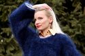 New Hand Knitted Mohair Sweater Fuzzy BLUE WHITE H