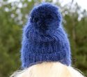 New Hand Knitted Mohair Sweater Hat Fuzzy Deep blu