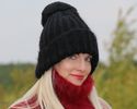 New Hand Knitted Mohair Sweater Hat Fuzzy BLACK Sk