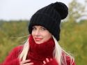 New Hand Knitted Mohair Sweater Hat Fuzzy BLACK Sk