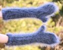 BN Hand knitted mohair sweater mittens fuzzy bluis