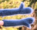 BN Hand knitted mohair long mittens fuzzy bluish G