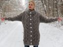 1.8 KG Hand Knitted Mohair Coat, STONE GRAY Handcr