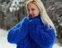 1.7 KG Hand Knitted Mohair Sweater BLUE Fuzzy Pull