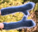 BN Hand knitted mohair long mittens fuzzy bluish G